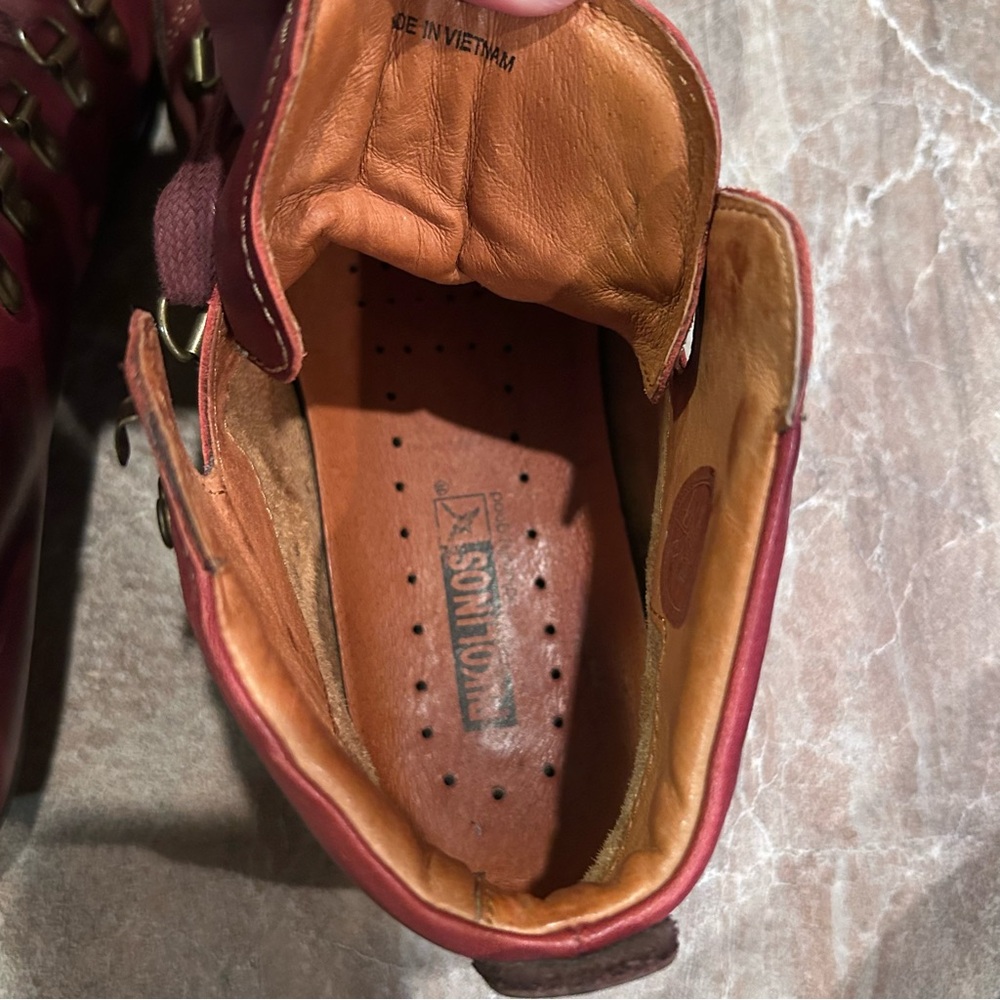 Women's Burgundy Leather Lace-Up Ankle Sneakers - Picture 10 of 14